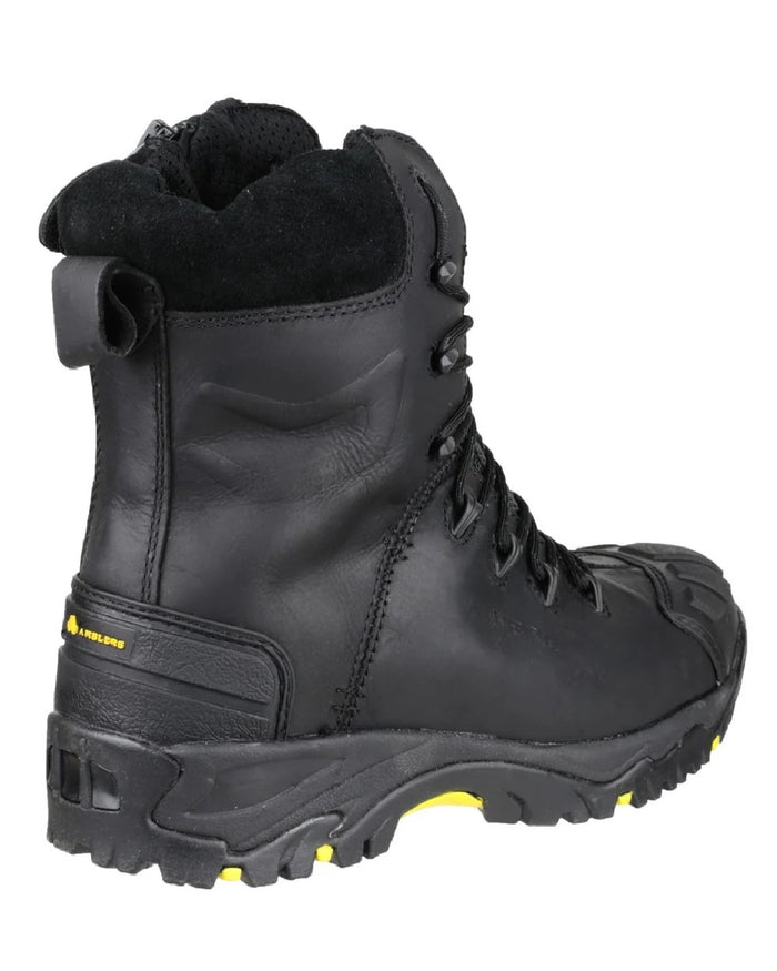 Black coloured Amblers Safety Mens FS999 Waterproof S3 SRC Safety Boots on white background #colour_black