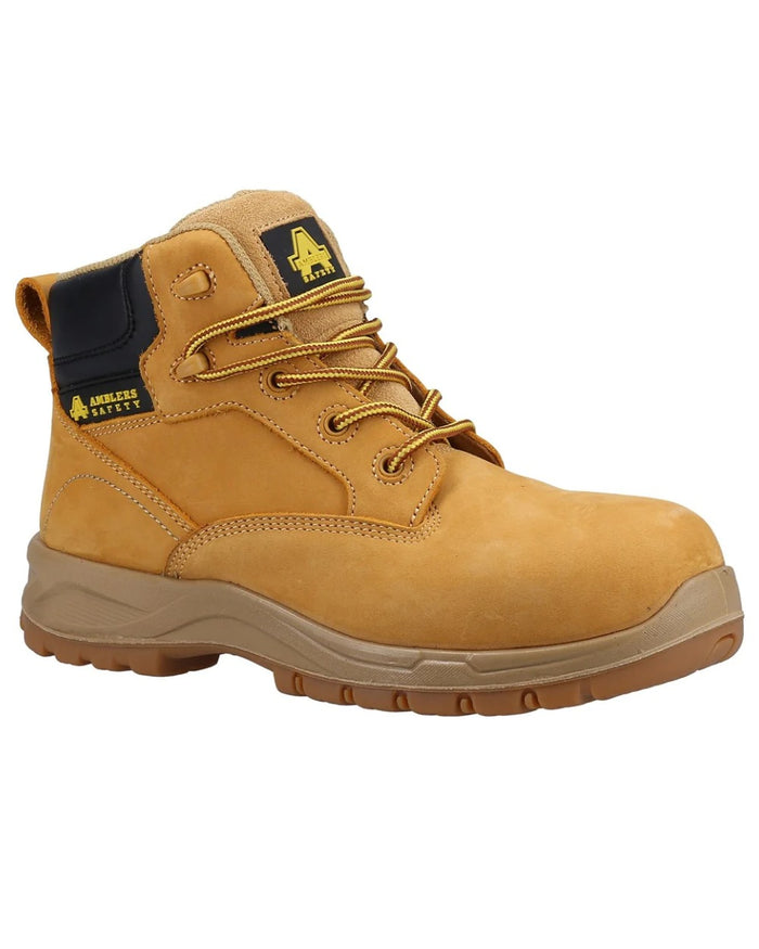Honey coloured Amblers Safety Womens AS605C Kira Waterproof Safety Boots on white background #colour_honey