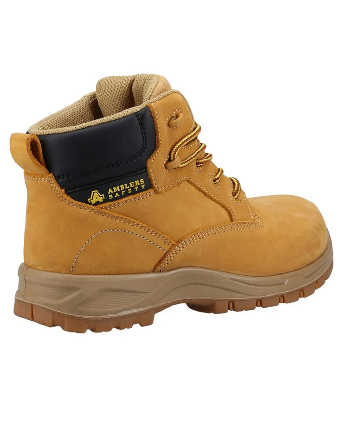 Honey coloured Amblers Safety Womens AS605C Kira Waterproof Safety Boots on white background #colour_honey