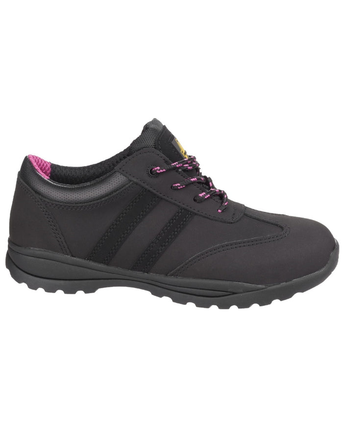 Black Coloured Amblers Safety Womens FS706 Sophie Safety Traineron a white background #colour_black