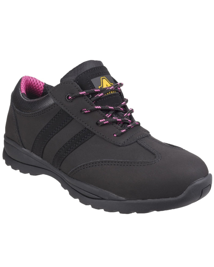 Black Coloured Amblers Safety Womens FS706 Sophie Safety Trainer on a white background #colour_black