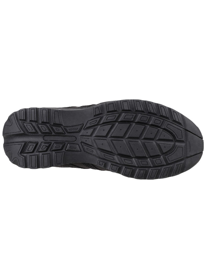 Black Coloured Amblers Safety Womens FS706 Sophie Safety Trainer Sole on a white background #colour_black