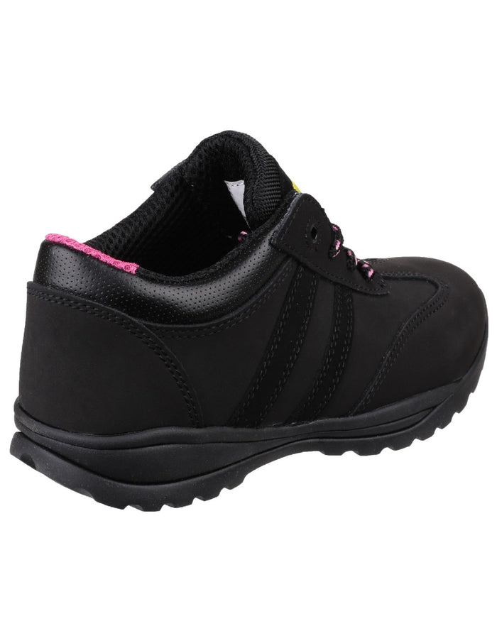 Black Coloured Amblers Safety Womens FS706 Sophie Safety Trainer on a white background #colour_black