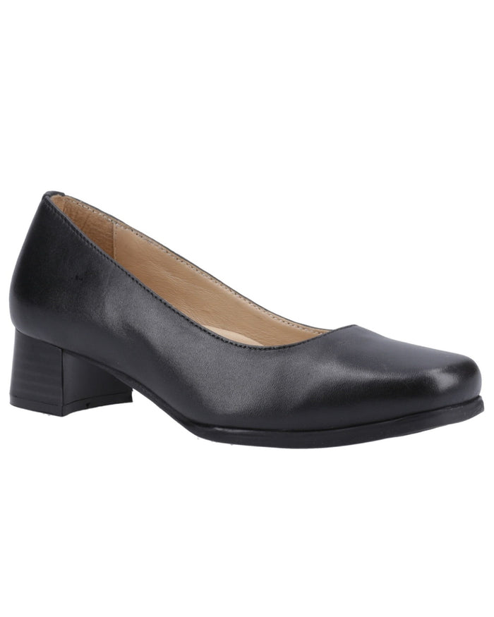 Black Coloured Amblers Walford Womens X Wide Fit Court Shoes on a white background #colour_black