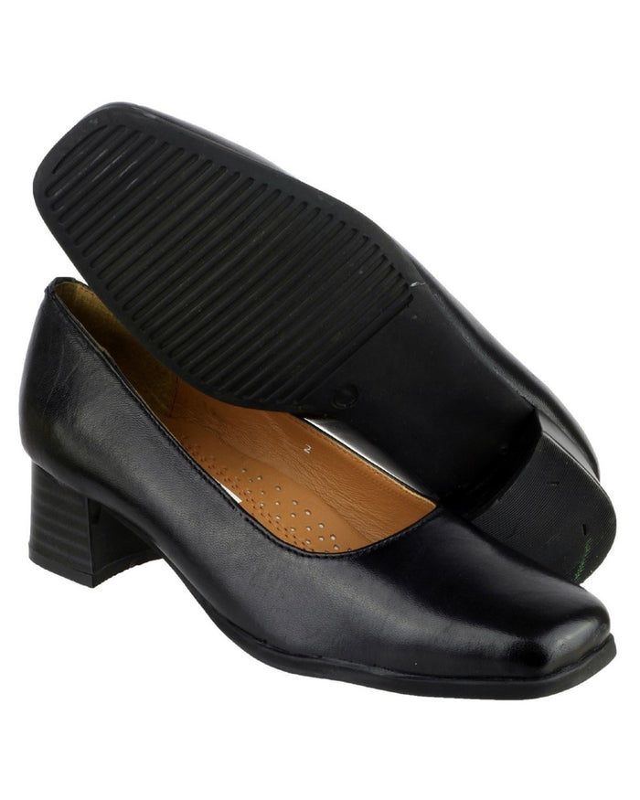 Black Coloured Amblers Walford Womens X Wide Fit Court Shoes on a white background #colour_black
