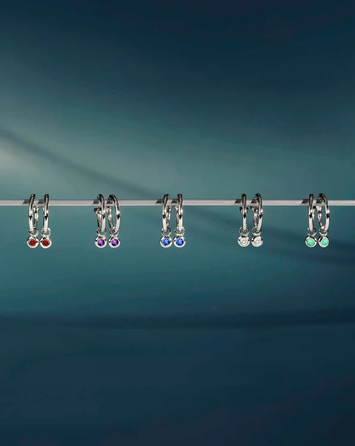 April Birthstone Mini Charm Hoop Earrings | Sterling Silver/Crystal Earrings Missoma