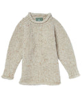 Cream Coloured Aran Childrens Roll Neck Raglan Crew Sweater on white background #colour_cream