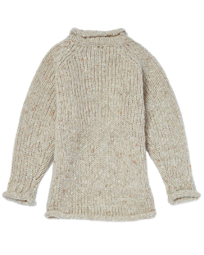 Cream Coloured Aran Childrens Roll Neck Raglan Crew Sweater on white background #colour_cream