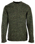 Green Coloured Aran Donegal Wool Crew Neck Sweater on white background #colour_green