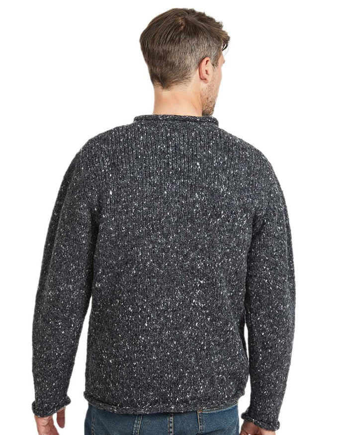 Charcoal Coloured Aran Donegal Wool Crew Neck Sweater on white background #colour_charcoal