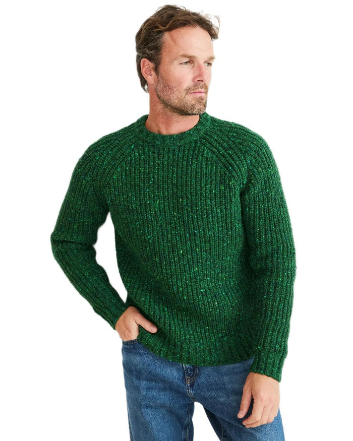Bright Green Coloured Aran Mens Killykeen Fisherman Ribbed Crew on white background #colour_bright-green