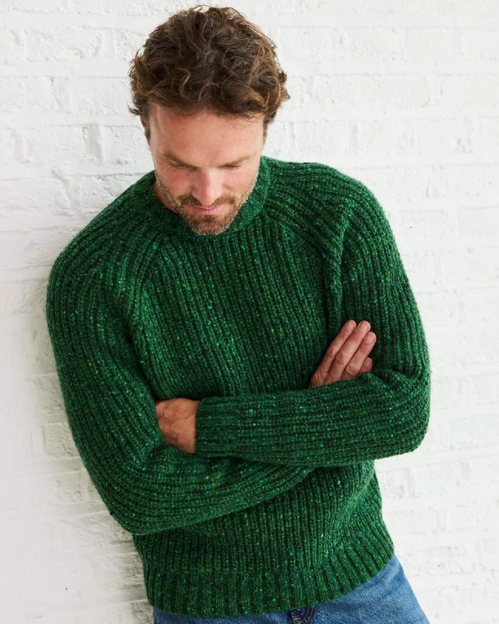 Bright Green Coloured Aran Mens Killykeen Fisherman Ribbed Crew on indoor background #colour_bright-green