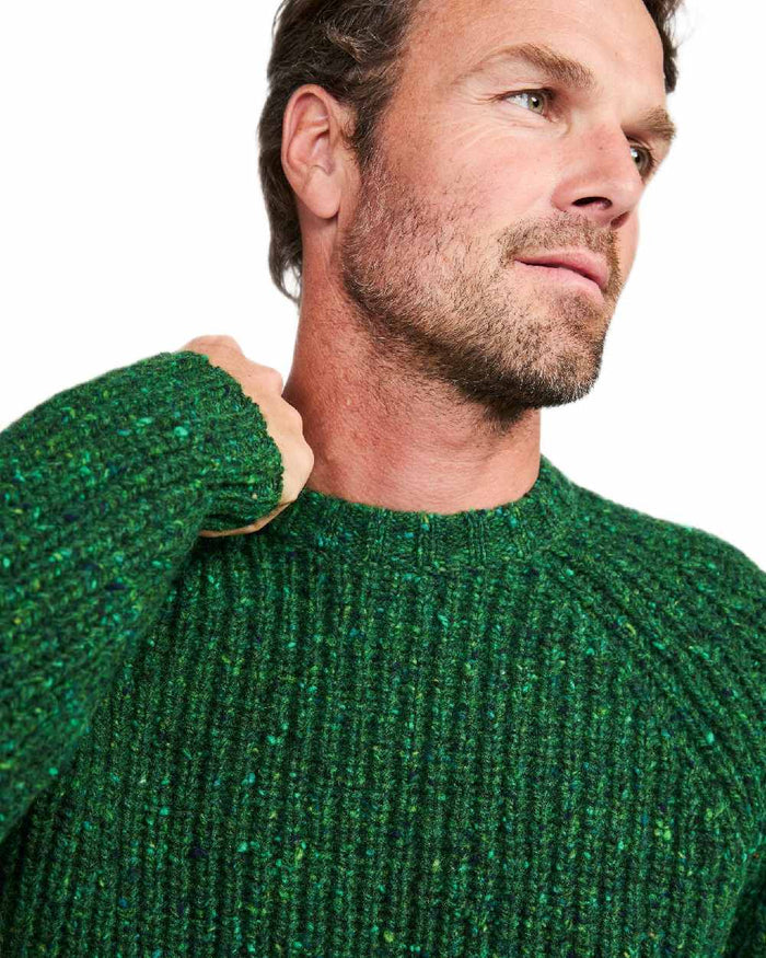 Bright Green Coloured Aran Mens Killykeen Fisherman Ribbed Crew on white background #colour_bright-green