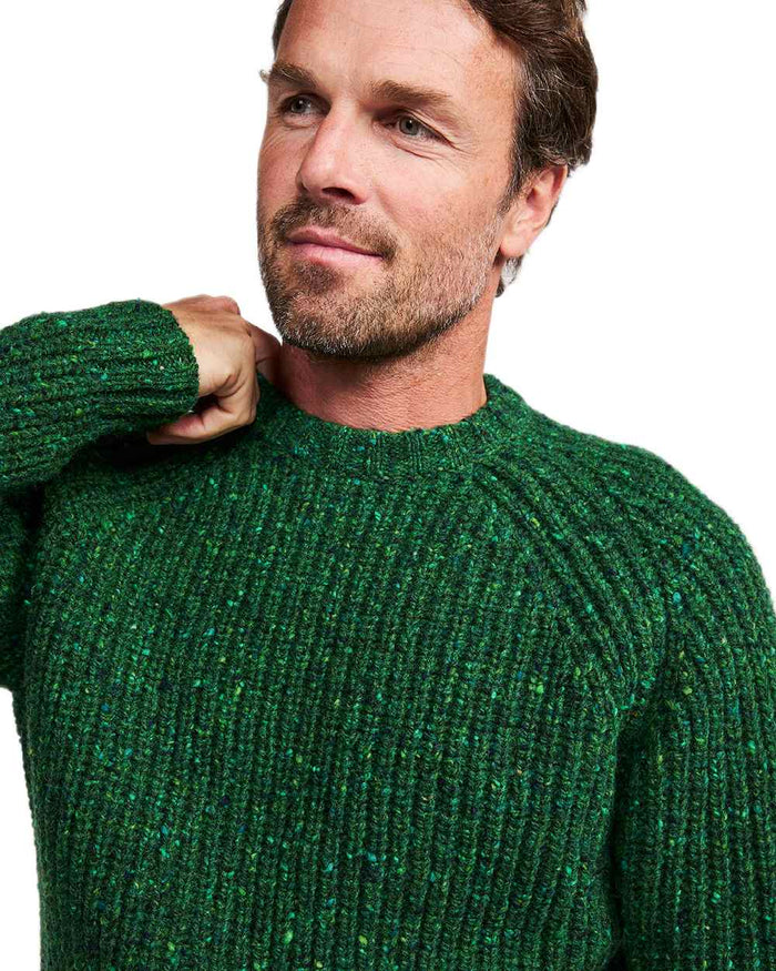 Bright Green Coloured Aran Mens Killykeen Fisherman Ribbed Crew on white background #colour_bright-green