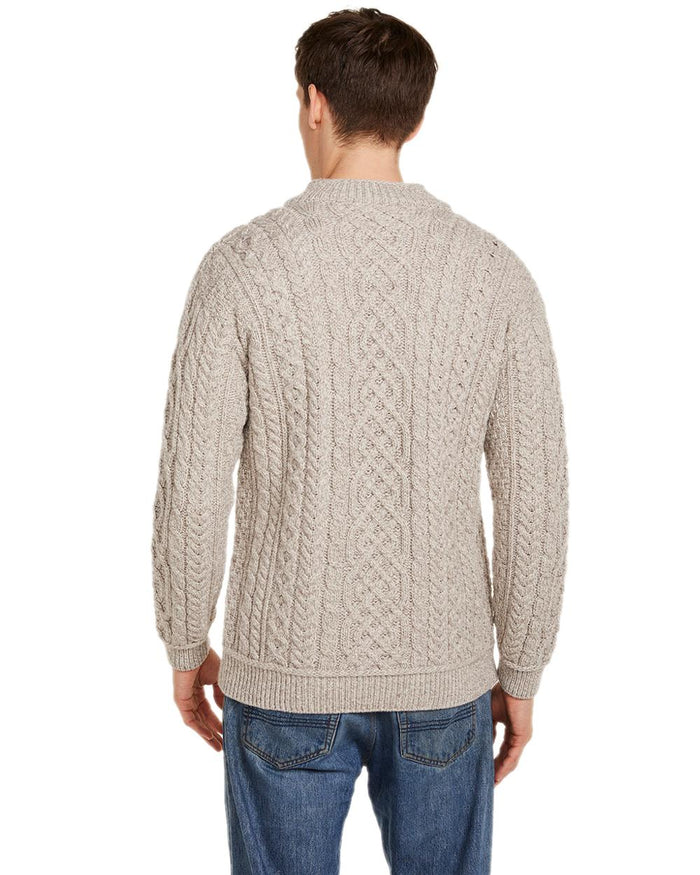 Oat Coloured Aran Supersoft Merino 1/2 Zip Jumper on white background #colour_oat