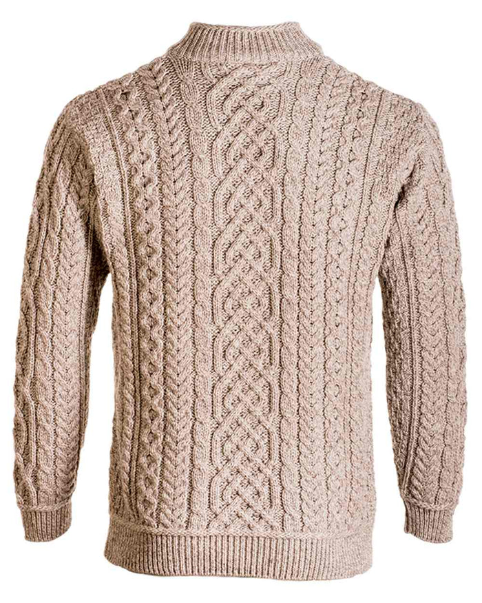 Oat Coloured Aran Supersoft Merino 1/2 Zip Jumper on white background #colour_oat