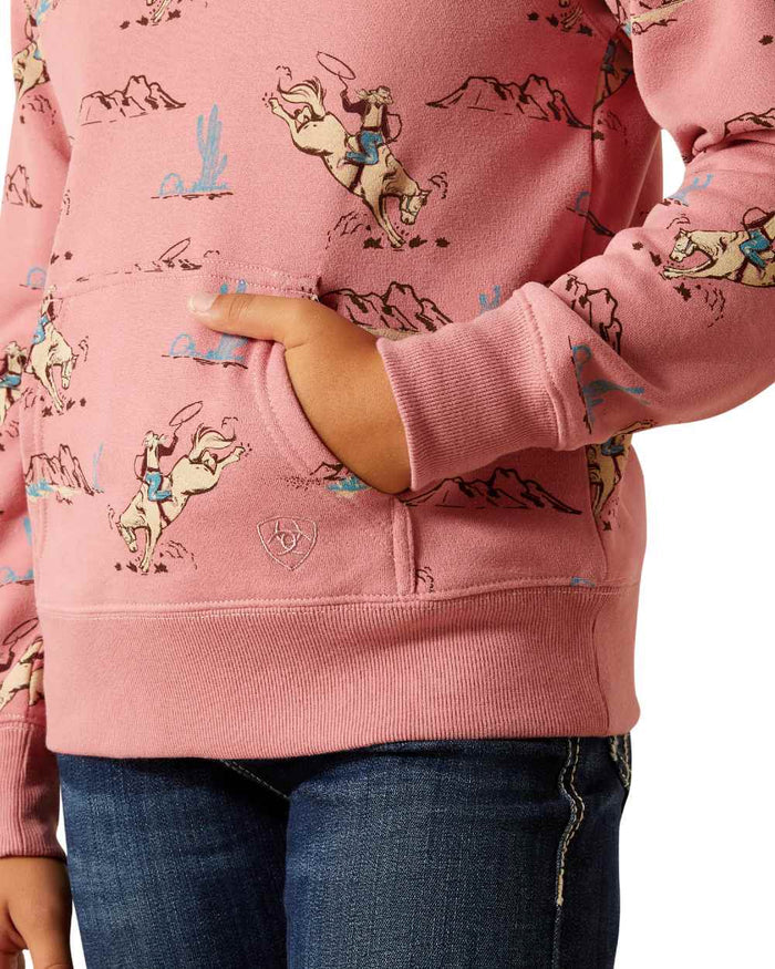Bronc Toile Coloured Ariat Childrens Bronc Scene Quarter Zip Sweatshirt on white background #colour_bronc-toile