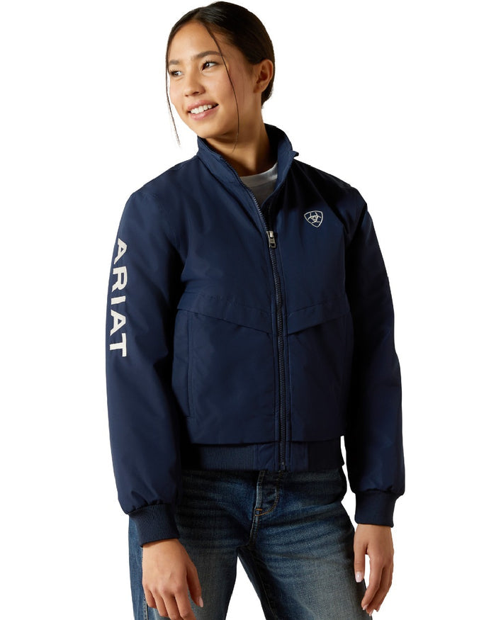 Navy Coloured Ariat Childrens Stable 2.0 Insulated Jacket on white background #colour_navy