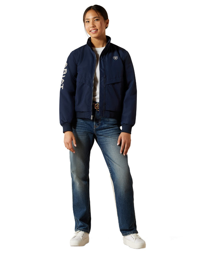 Navy Coloured Ariat Childrens Stable 2.0 Insulated Jacket on white background #colour_navy