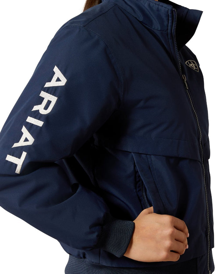 Navy Coloured Ariat Childrens Stable 2.0 Insulated Jacket on white background #colour_navy
