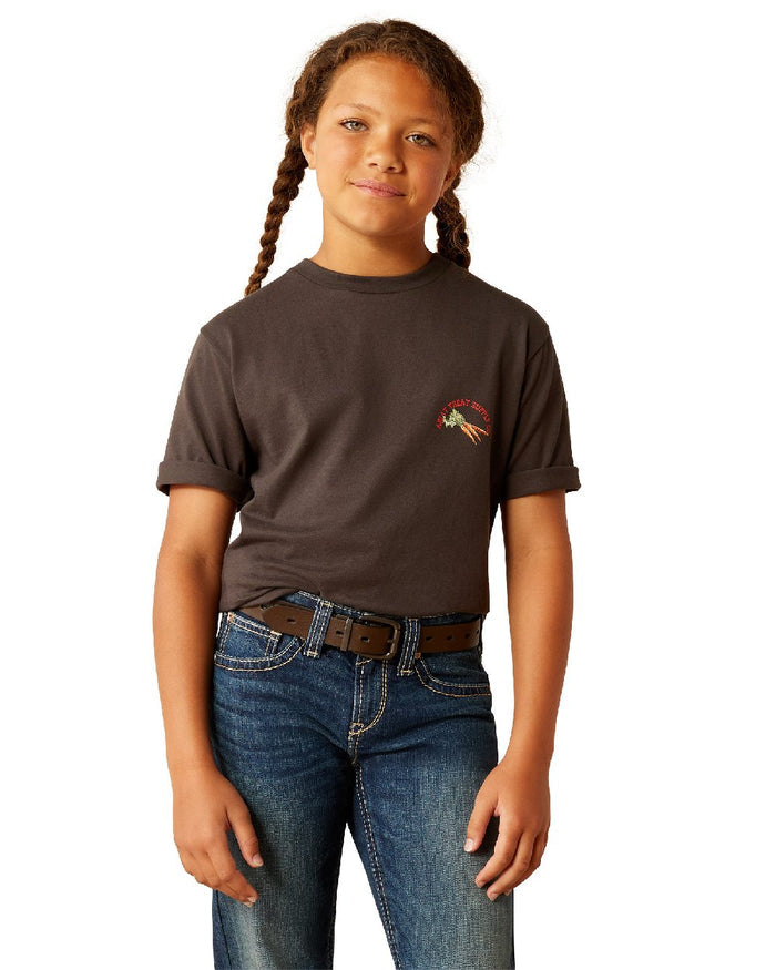 Vintage Black coloured Ariat Childrens Treat Supply T-Shirt on white background #colour_vintage-black