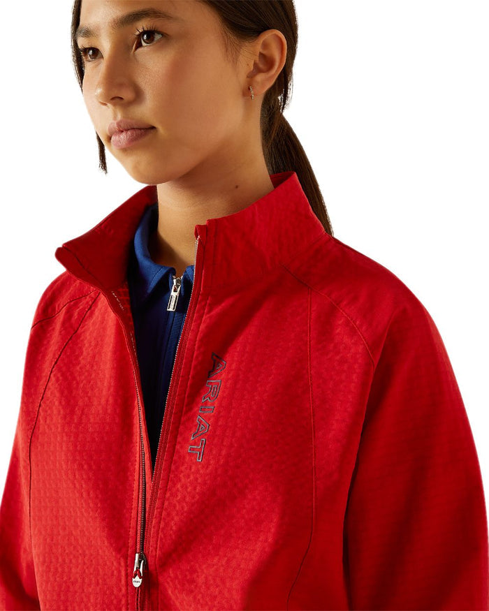 Weg Red Coloured Ariat Childrens Versa Team Jacket on white background #colour_weg-red