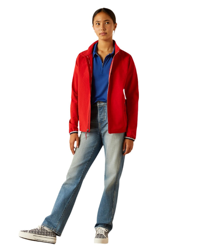 Weg Red Coloured Ariat Childrens Versa Team Jacket on white background #colour_weg-red