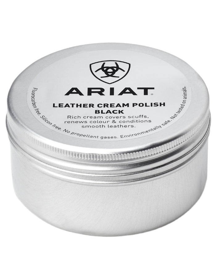 Black coloured Ariat Leather Cream Polish on white background #colour_black
