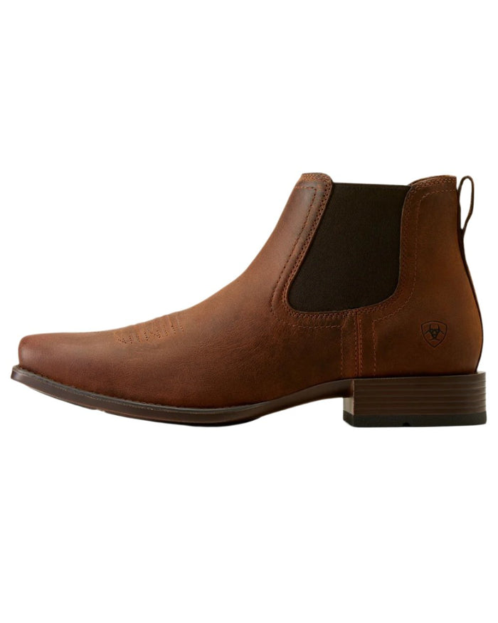 Rough Tan Coloured Ariat Mens Booker Ultra Square Toe Western Boot on white background #colour_rough-tan