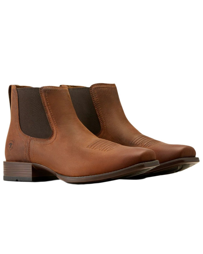 Rough Tan Coloured Ariat Mens Booker Ultra Square Toe Western Boot on white background #colour_rough-tan