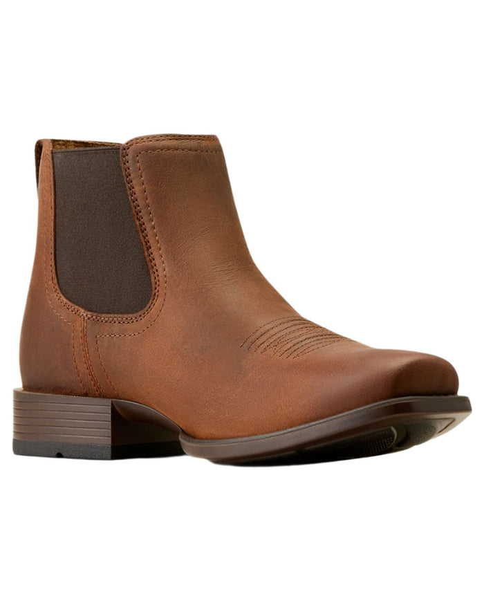 Rough Tan Coloured Ariat Mens Booker Ultra Square Toe Western Boot on white background #colour_rough-tan