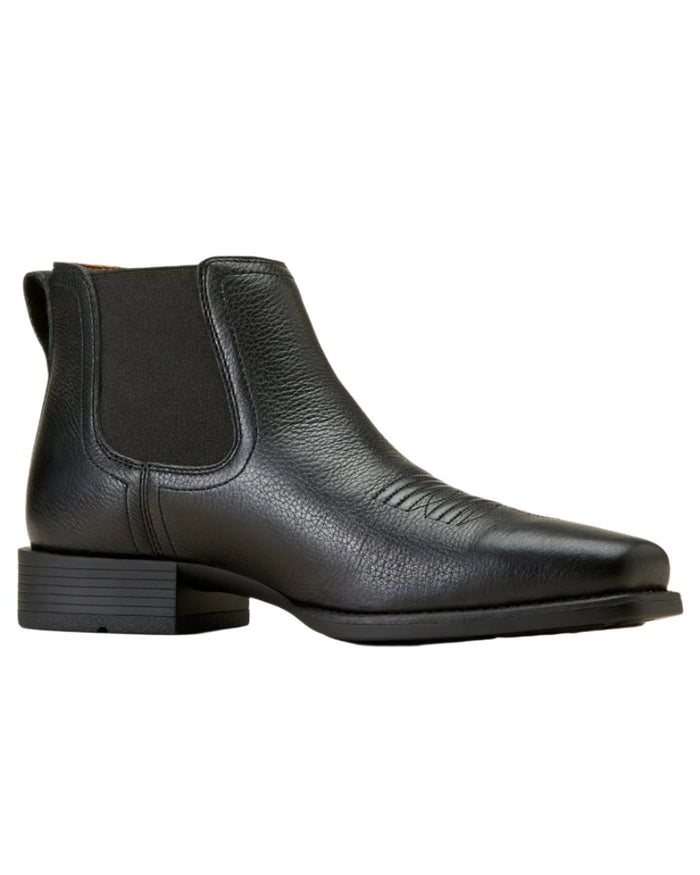 Black Deertan Coloured Ariat Mens Booker Ultra Square Toe Western Boot on white background #colour_black-deertan