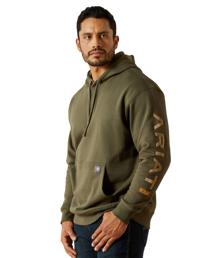 Grape Leaf Dried Herb coloured Ariat Mens Rebar Graphic Hoodie Clearance on white background #colour_grape-leaf-dried-herb