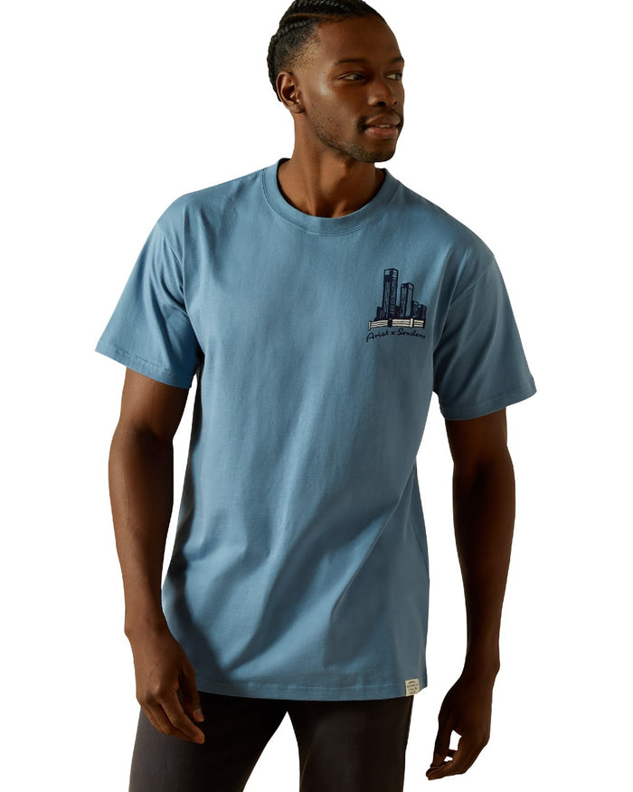 Copen Blue Coloured Ariat Mens Sendero Country Fences T-Shirt on white background #colour_copen-blue