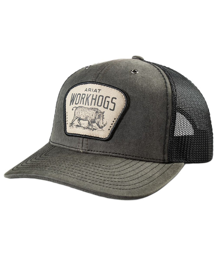 Charcoal Grey coloured Ariat Mens WorkHog Patch Snapback Cap on white background #colour_charcoal-grey