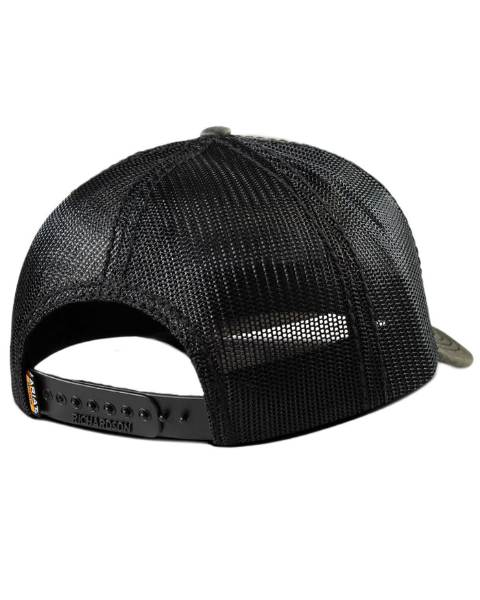 Charcoal Grey coloured Ariat Mens WorkHog Patch Snapback Cap on white background #colour_charcoal-grey
