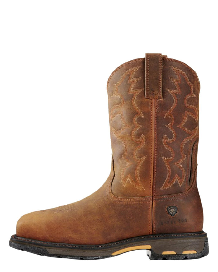 Toast coloured Ariat Mens WorkHog Wide Square Toe Steel Toe Work Boots on white background #colour_toast