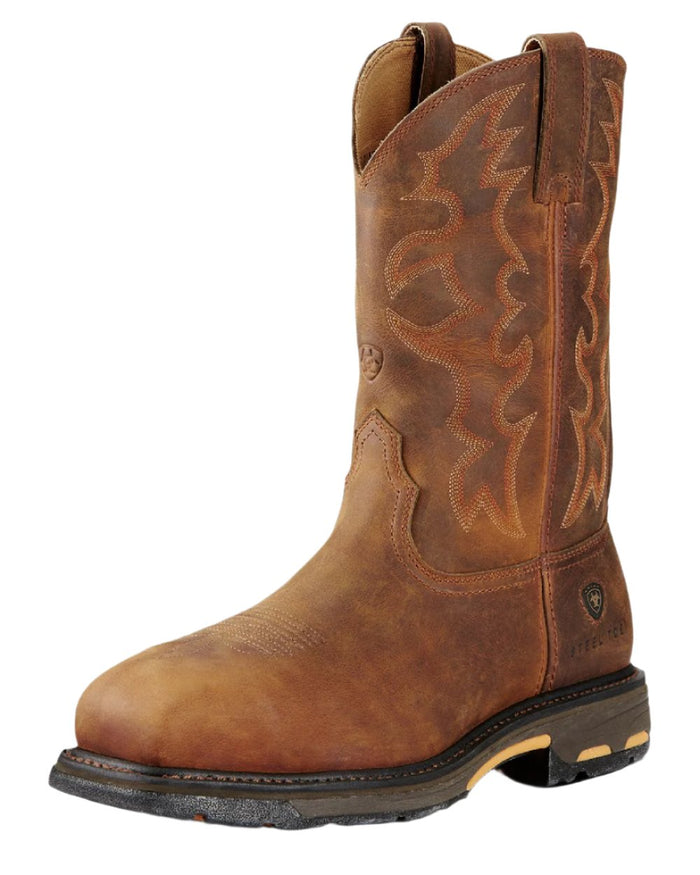 Toast coloured Ariat Mens WorkHog Wide Square Toe Steel Toe Work Boots on white background #colour_toast