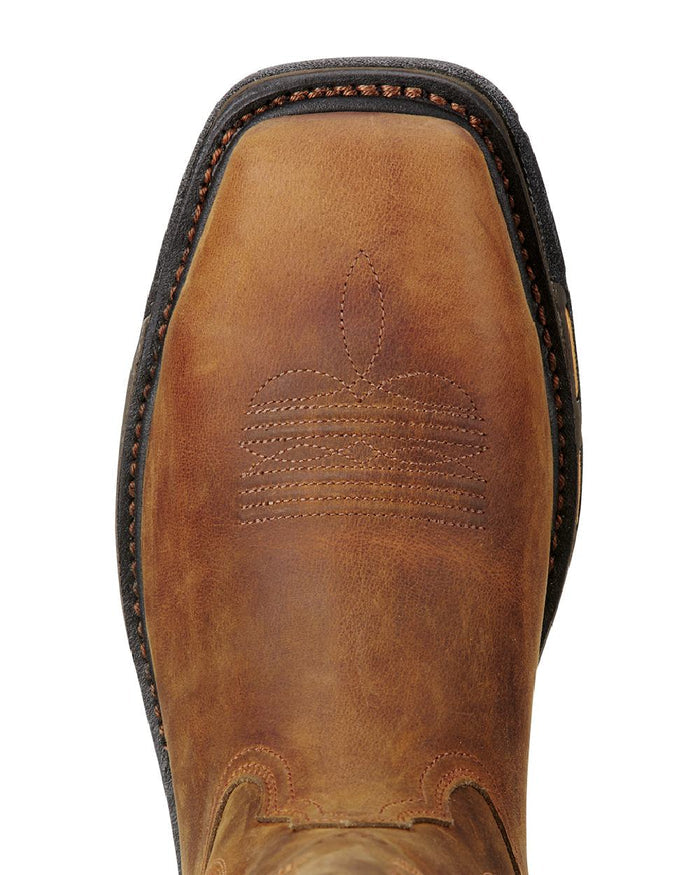 Toast coloured Ariat Mens WorkHog Wide Square Toe Steel Toe Work Boots on white background #colour_toast