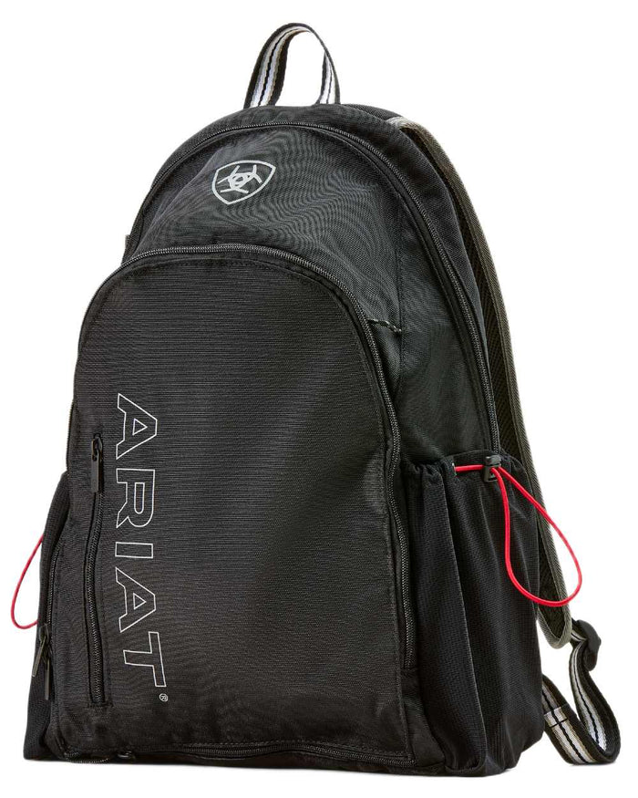 Black coloured Ariat Stride Backpack on white background #colour_black