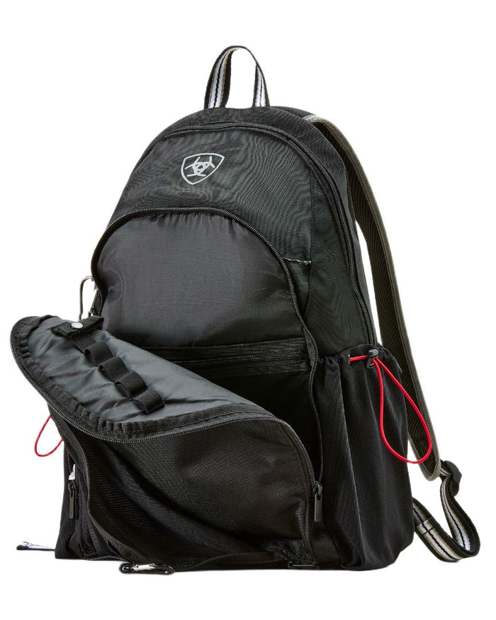Black coloured Ariat Stride Backpack on white background #colour_black