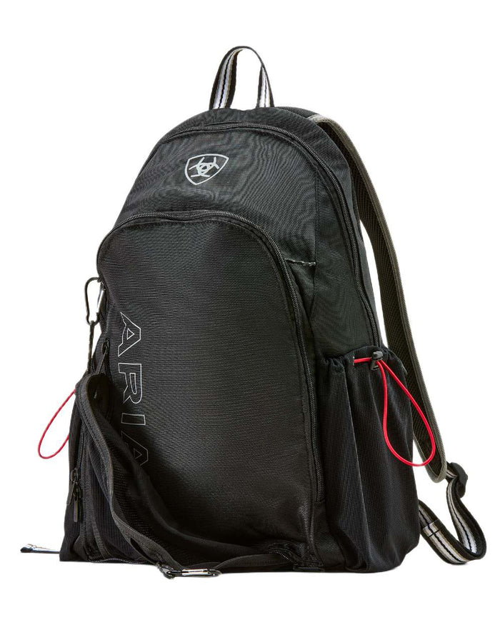 Black coloured Ariat Stride Backpack on white background #colour_black