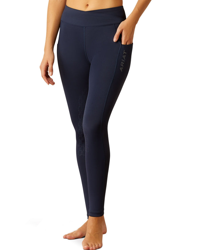 Navy Coloured Ariat Womens Avail 2.0 Half Grip Tights on white background #colour_navy