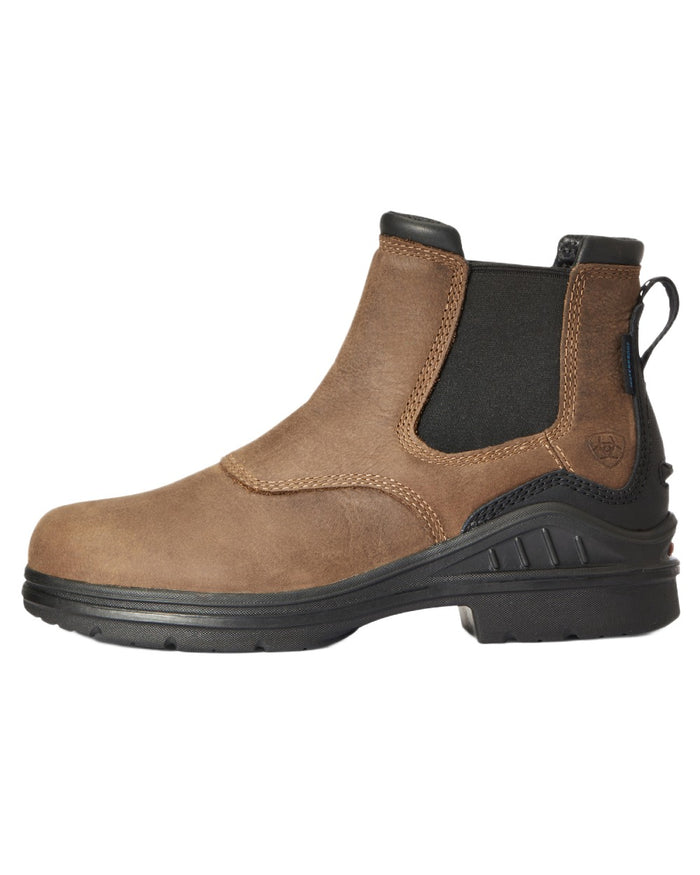 Antique Brown coloured Ariat Womens Barnyard Twin Gore II Waterproof Boot on white background #colour_antique-brown