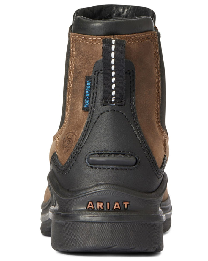 Antique Brown coloured Ariat Womens Barnyard Twin Gore II Waterproof Boot on white background #colour_antique-brown