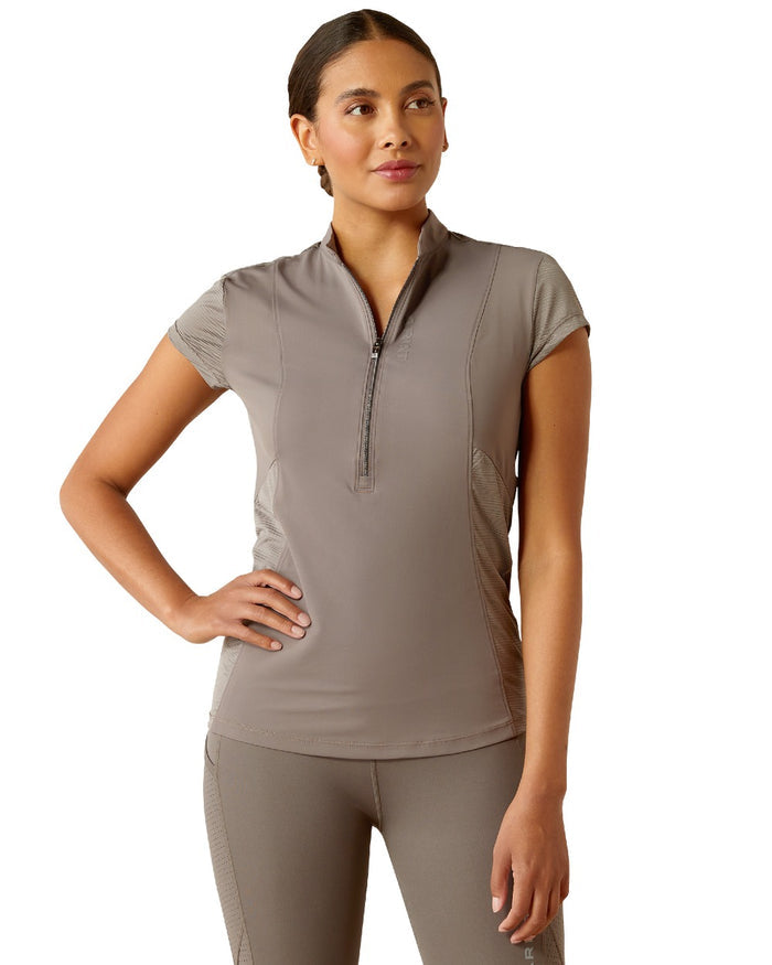 Plum Grey coloured Ariat Womens Breathe Quarter Zip Baselayer on white background #colour_plum-grey