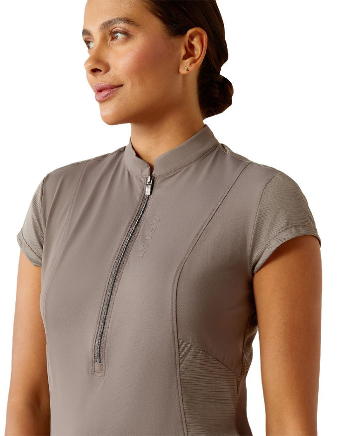 Plum Grey coloured Ariat Womens Breathe Quarter Zip Baselayer on white background #colour_plum-grey