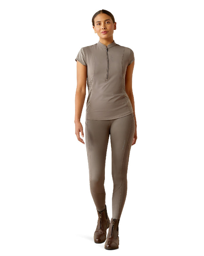 Plum Grey coloured Ariat Womens Breathe Quarter Zip Baselayer on white background #colour_plum-grey