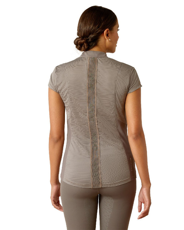 Plum Grey coloured Ariat Womens Breathe Quarter Zip Baselayer on white background #colour_plum-grey