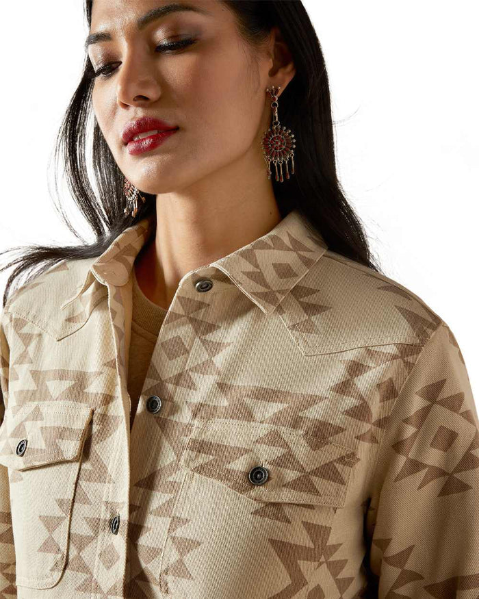 Puebla Print Coloured Ariat Womens Clovis Insulated Shirt Jacket on white background #colour_puebla-print